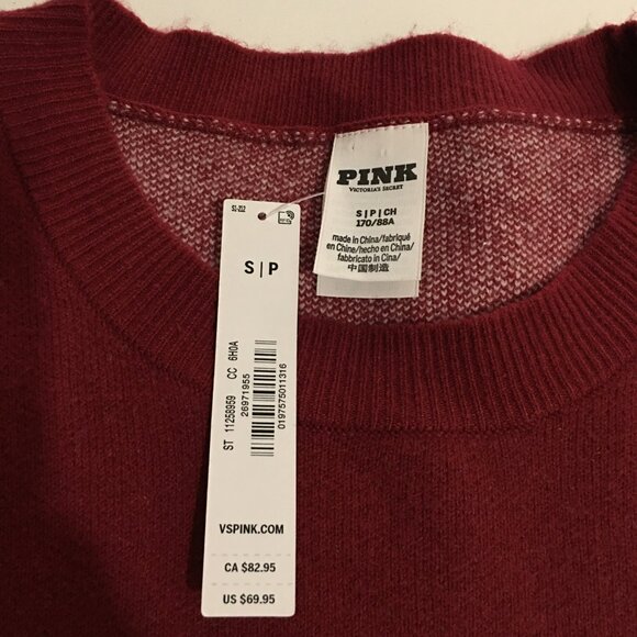 Pink Victoria Secret Sweater Women Small Red Crewneck NWT $69.95 - Picture 3 of 7